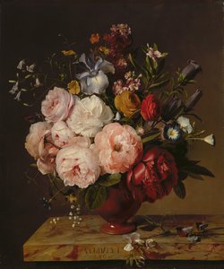 Eine Vase mit Blumen auf einem Sims, 1817